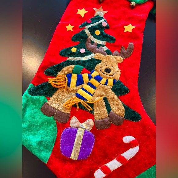 Vintage Christmas Holiday Jumbo Stocking - Reindeer, presents, candy cane & Tree - Picture 8 of 9